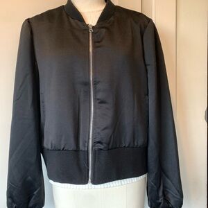 Black Zip Front Satin Look Jacket